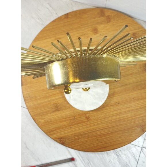 Midcentury Gold Sunburst Table Desk Clock Marble Base Made In USA 12" - Picture 11 of 16